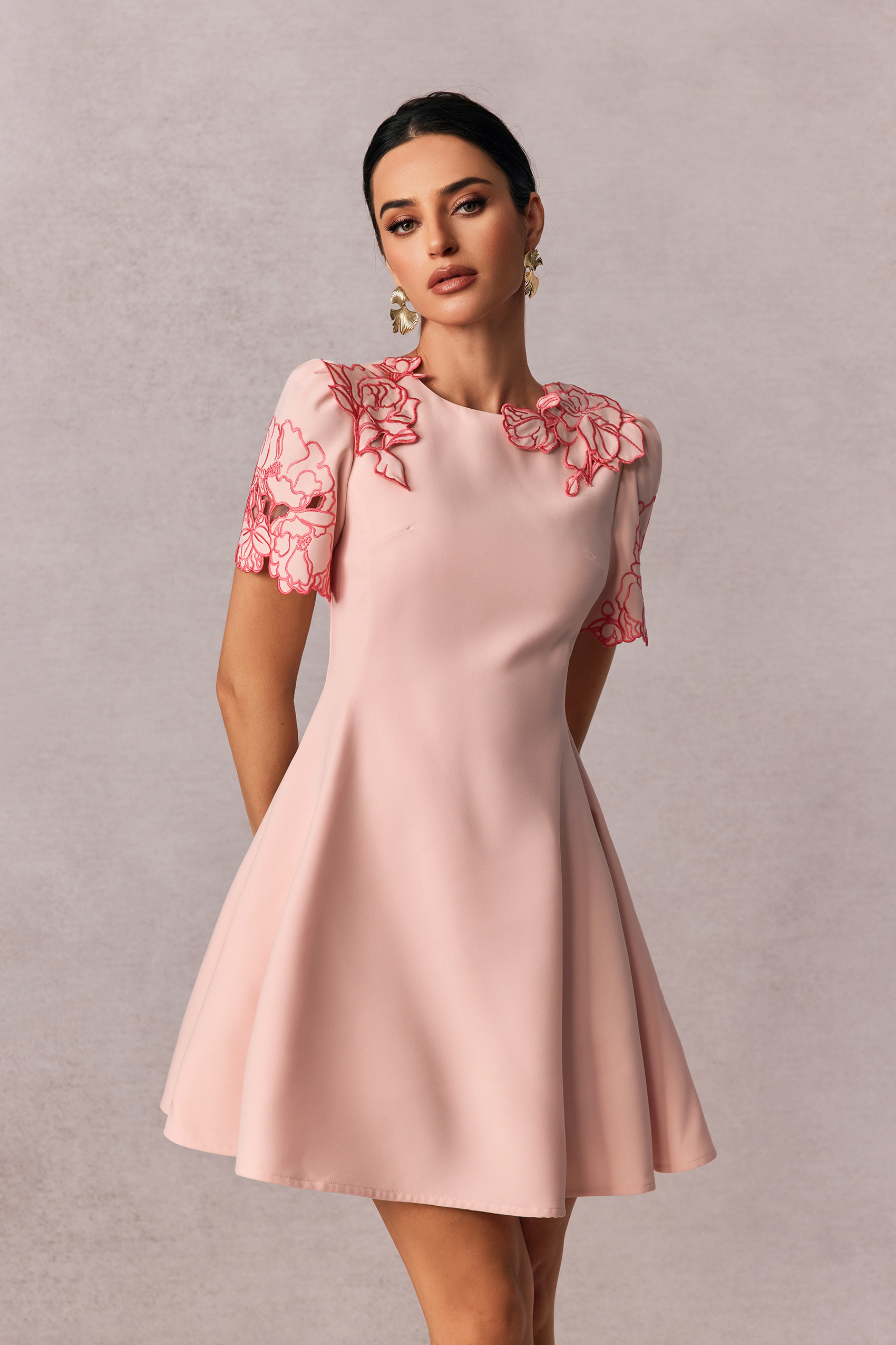 Moira Floral Embroidered Short Sleeve Mini Dress