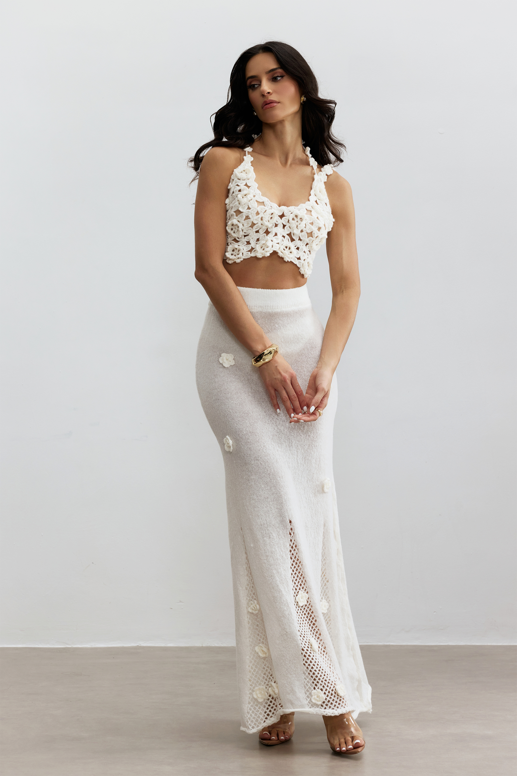 Misty Floral Applique Crochet Skirt Set