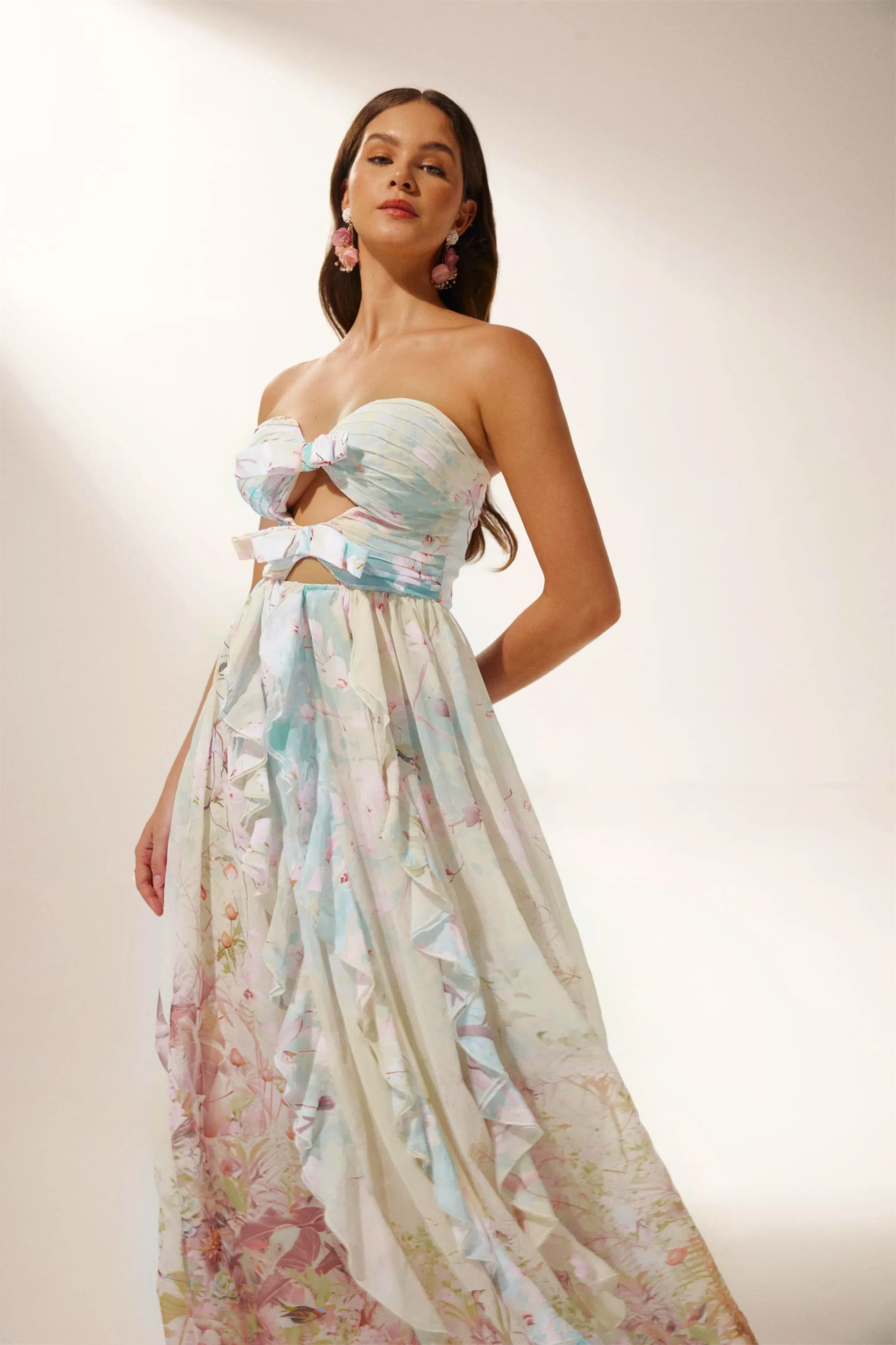 Octavia Printed Cut-out Ruffle Maxi Dress