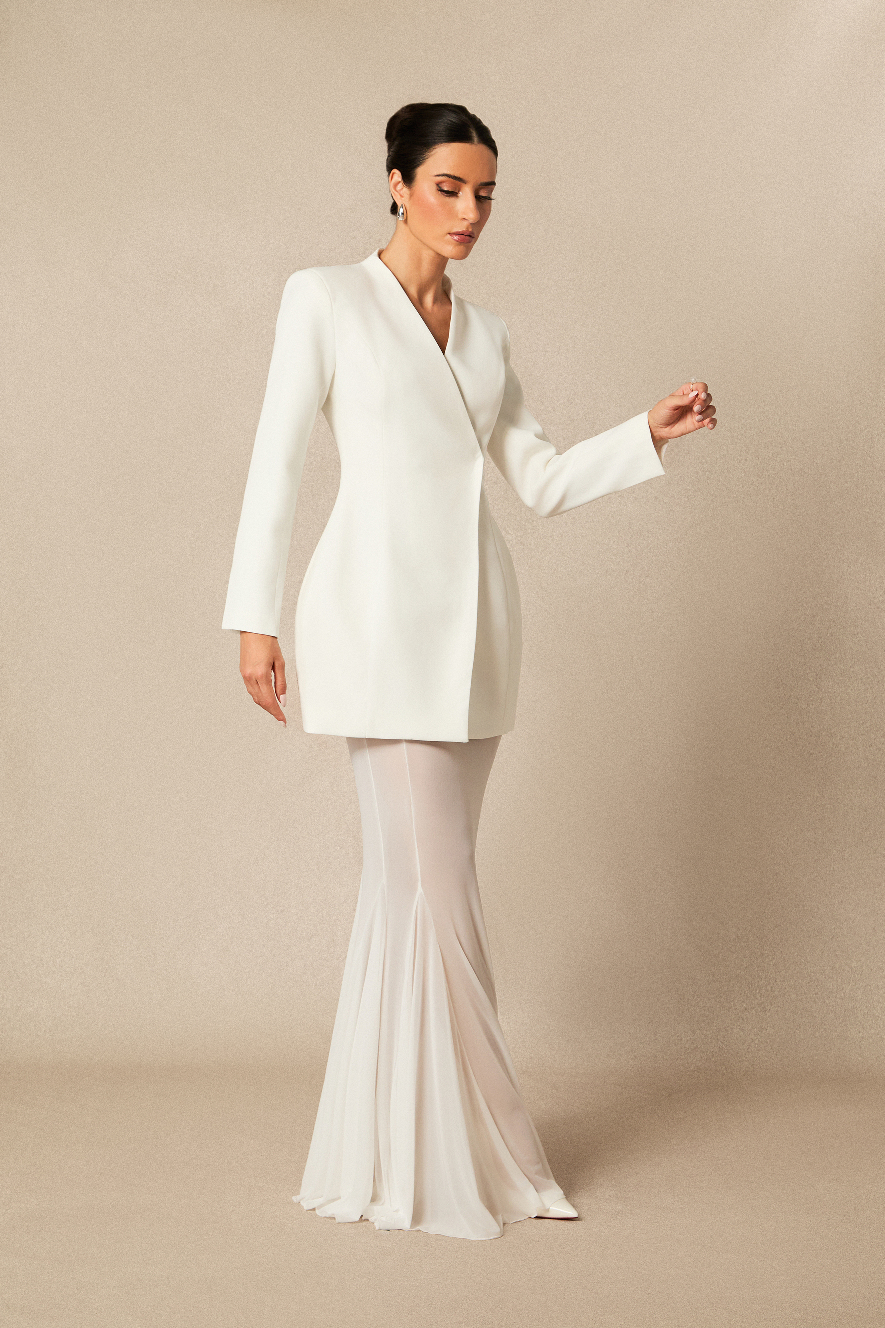 Myra Asymmetric Tailored Blazer & Sheer Mesh Skirt Set