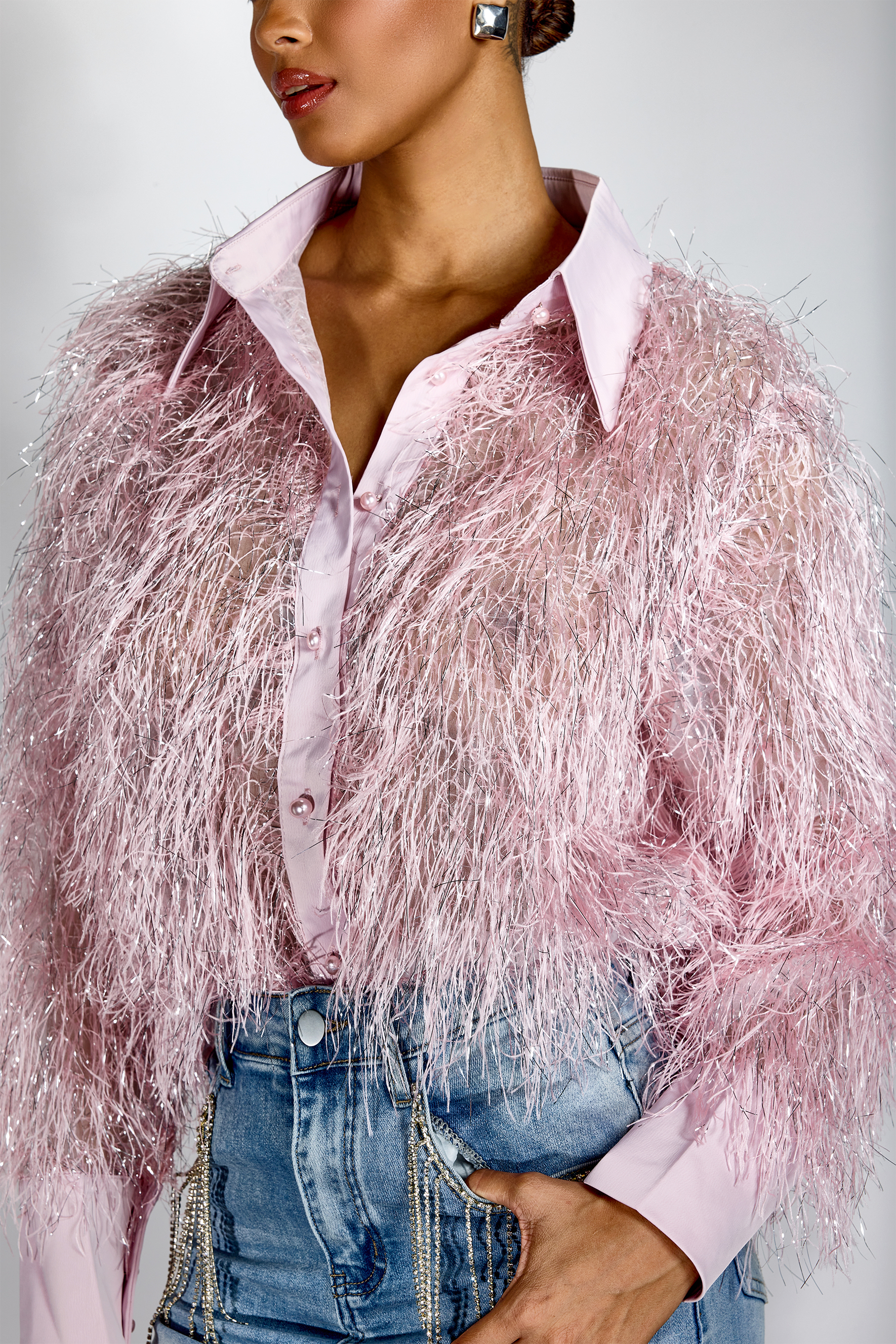 Marilyn Long Sleeve Metallic Fringe Shirt