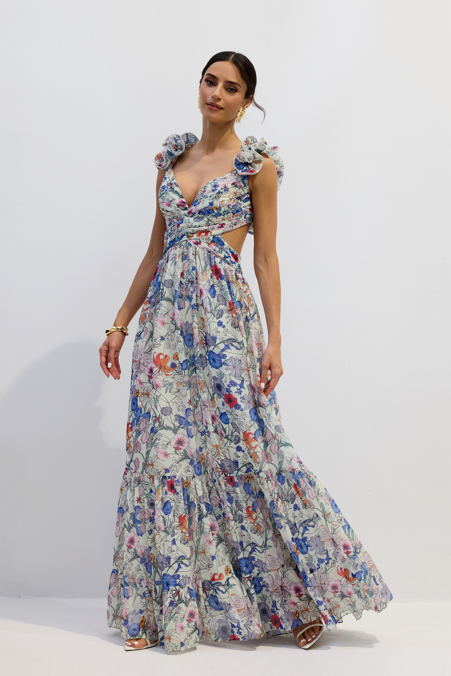 Marissa Cut-out Ruffle Maxi Dress