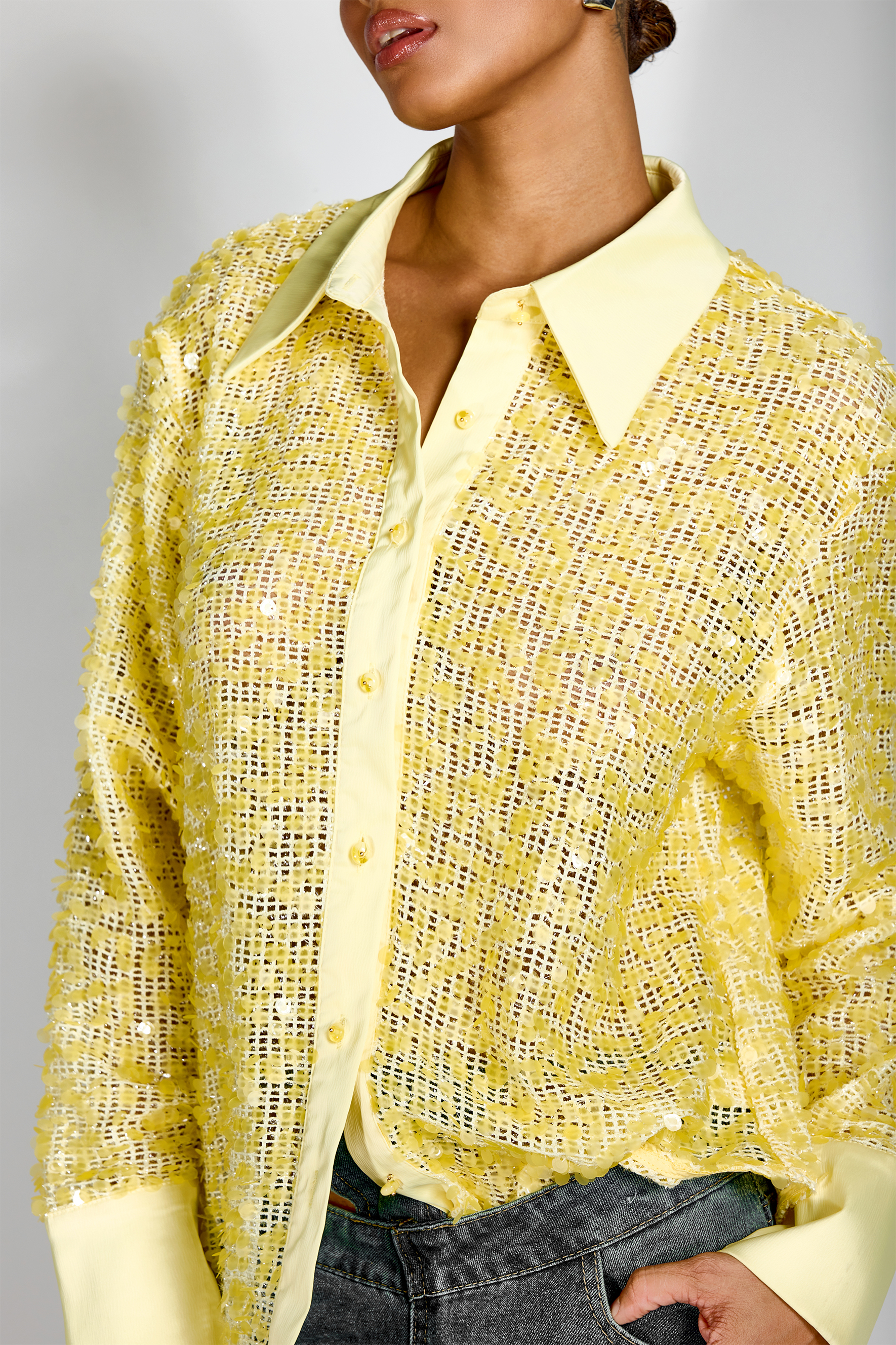Ellen Sequin Embellished Semi-sheer Shirt