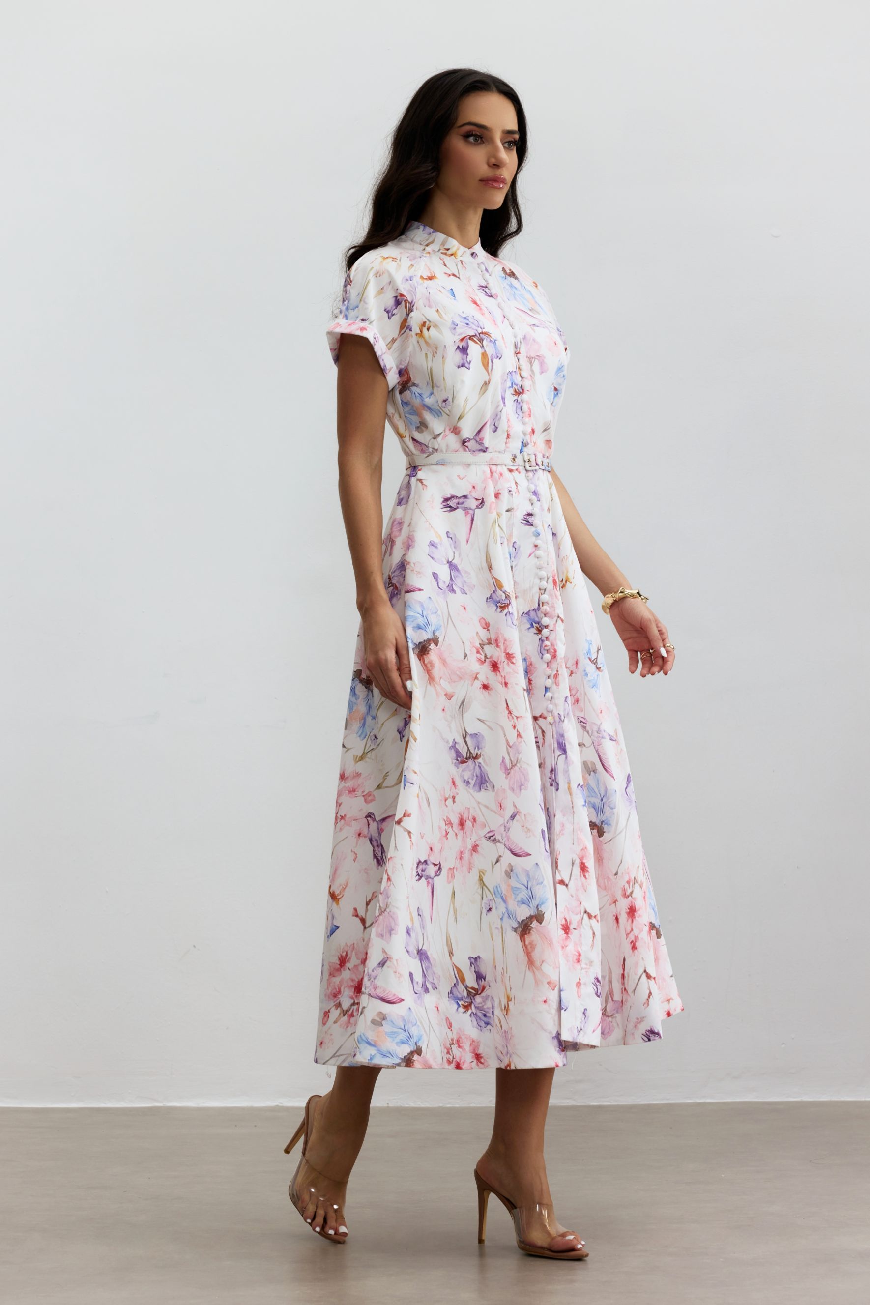 Muriel Floral Print Short Sleeve Midi Dress