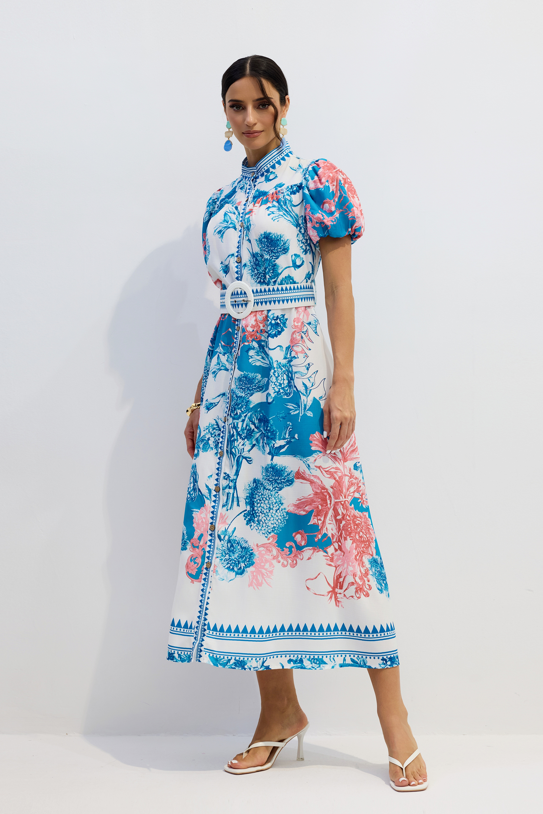 Karen Floral Print Puff Sleeve Midi Dress