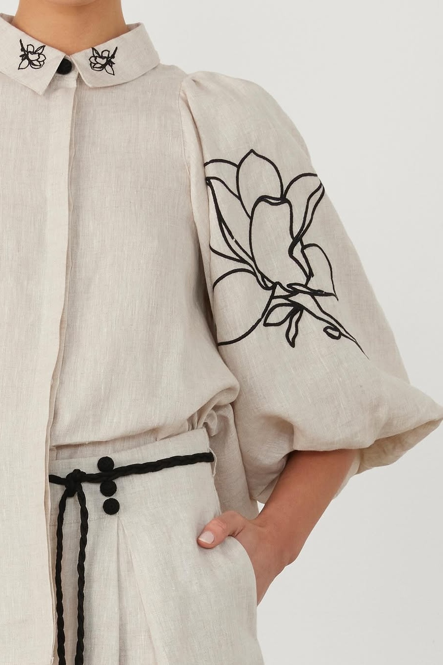 Liz Embroidered Floral Shirt & Pants Set