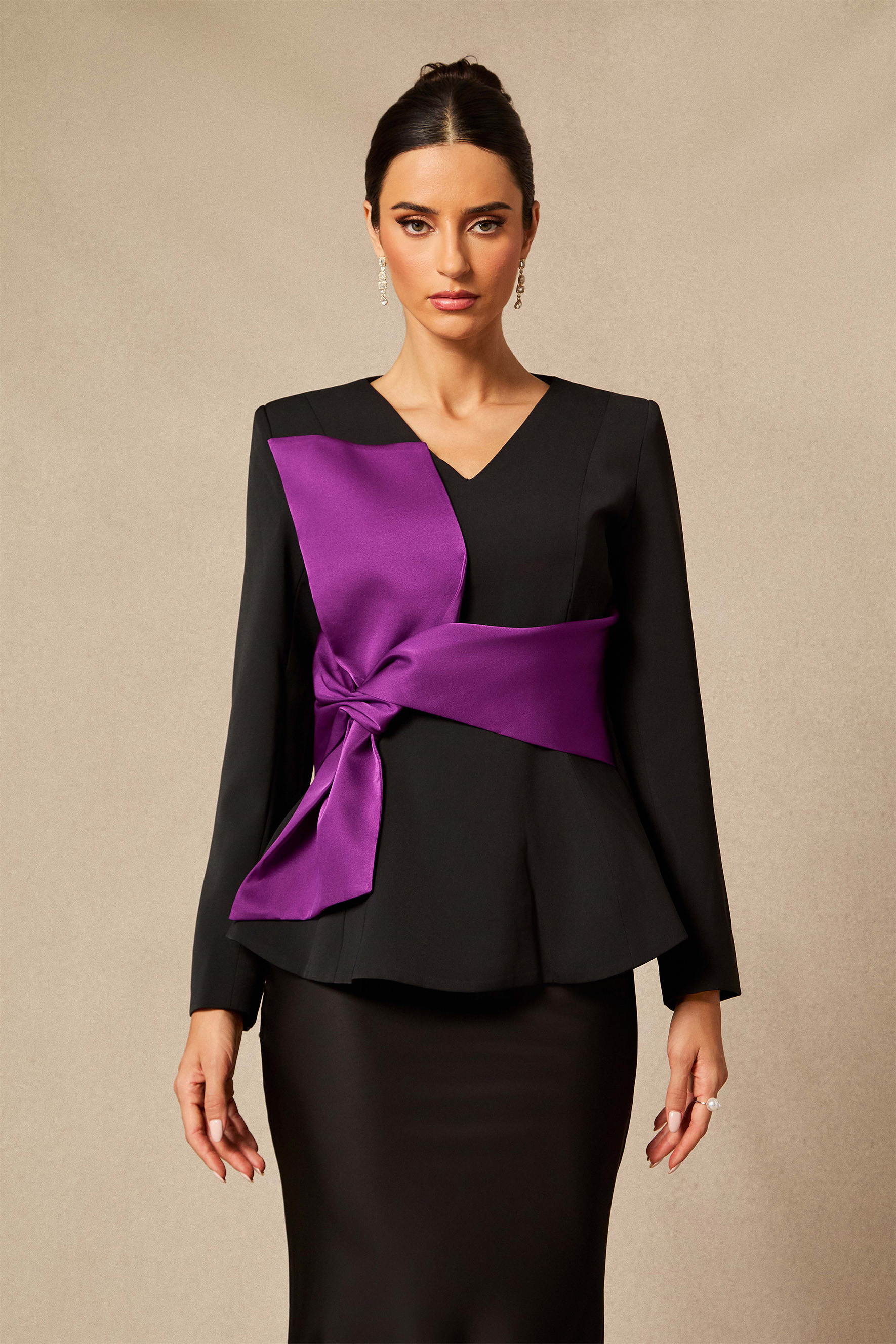 Tanya Contrast Bow Peplum Top
