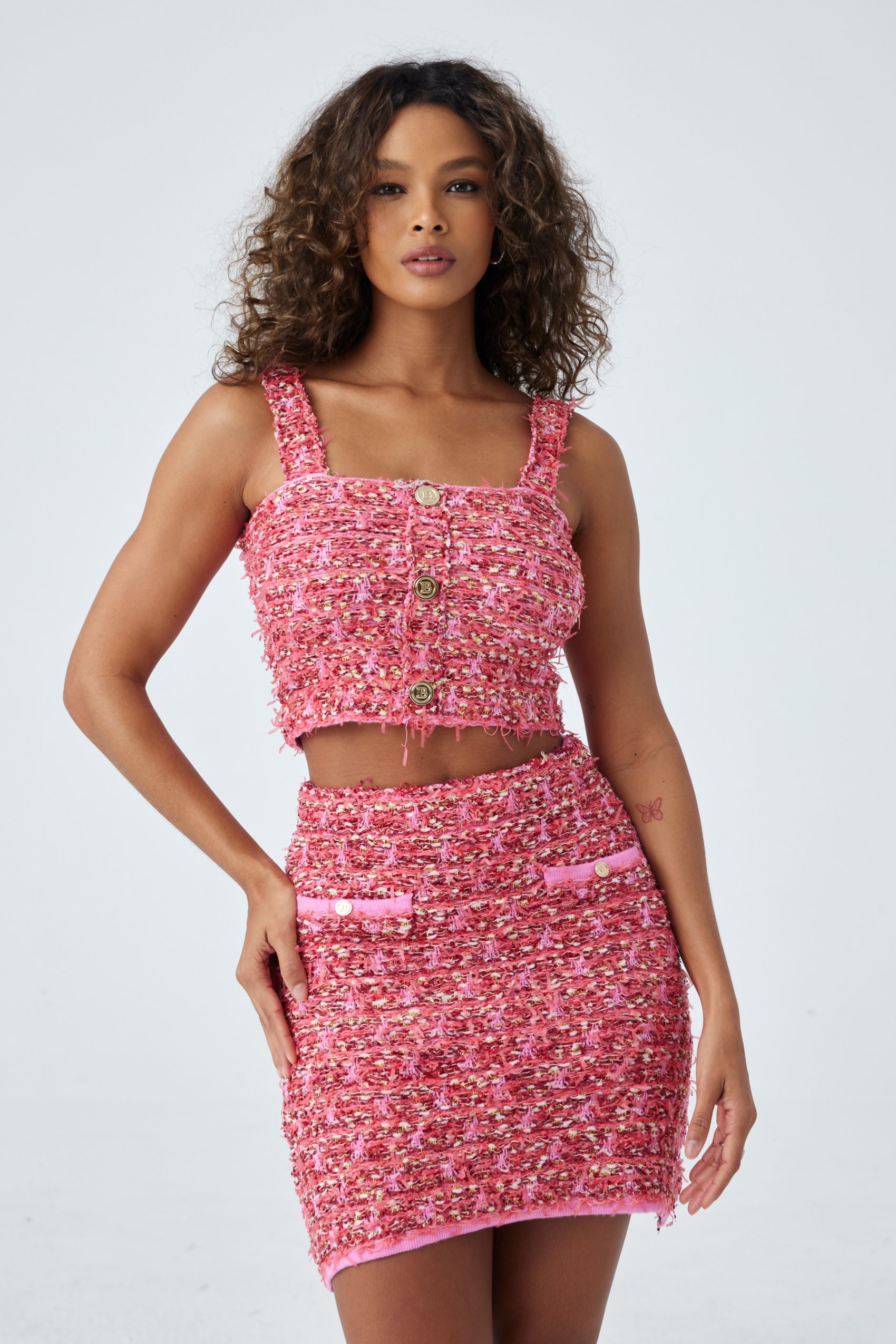 Riva Square Neck Tweed Crop Top & Skirt Set