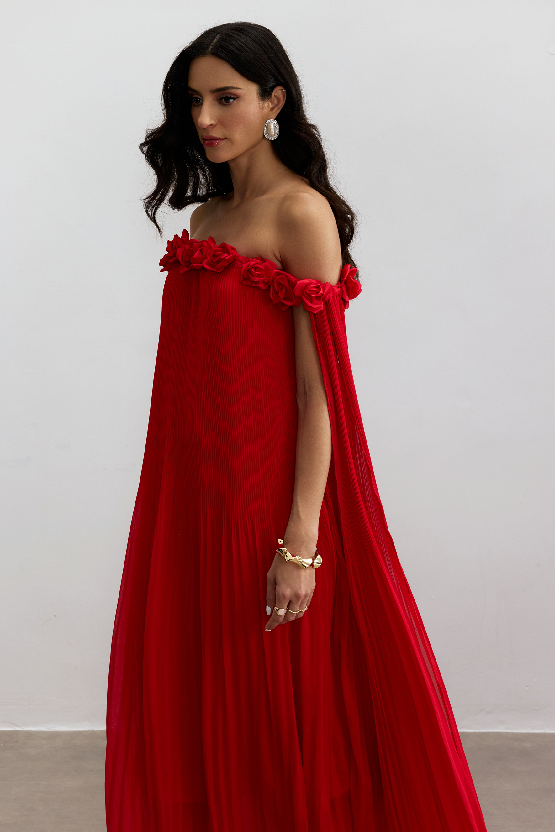 Regina Off Shoulder Rosette Detail Maxi Dress