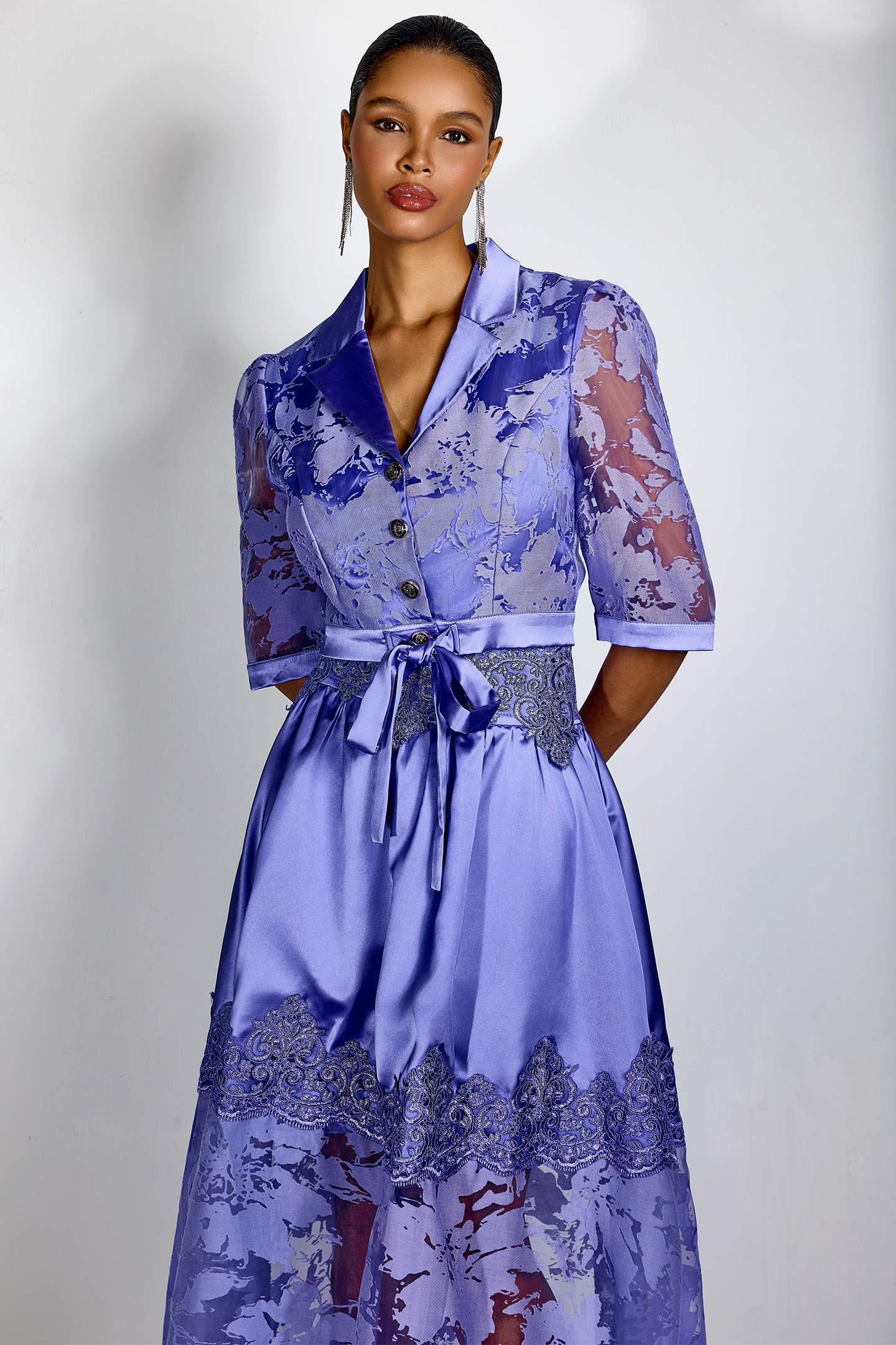 Agnes Floral Lace Lapel Collar Blouse & Skirt Set