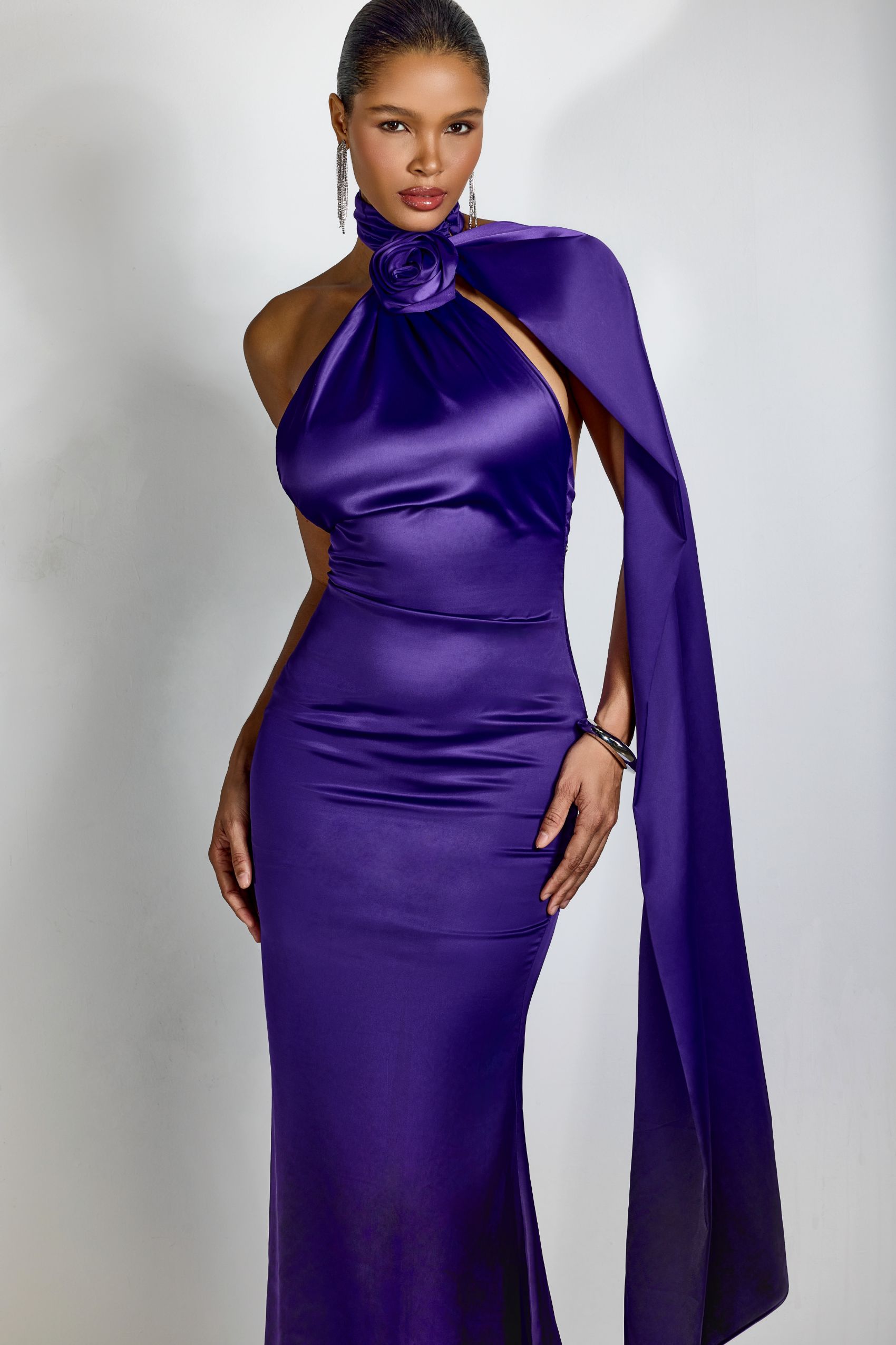 Verna Halter Floral Maxi Satin Dress