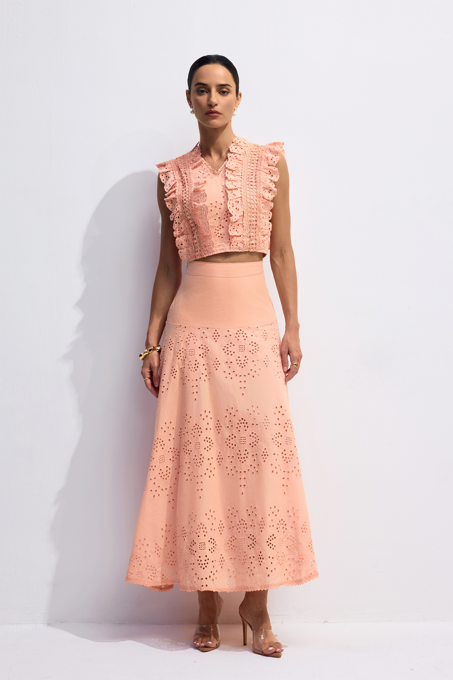 Juliana V-neck Embroidery Crop Top & Skirt Set