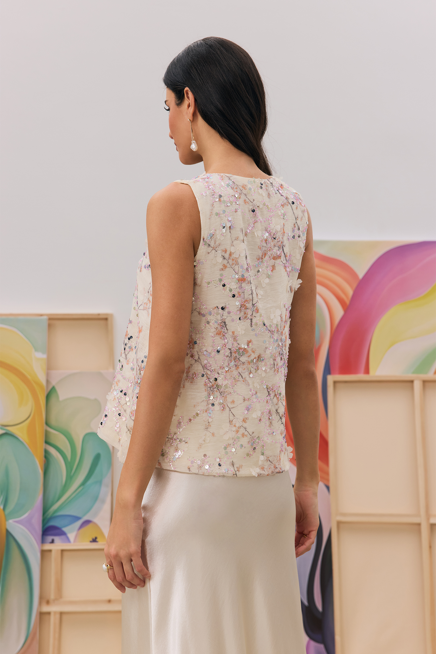 Angelica Floral Embroidery Sequin Sleeveless Vest