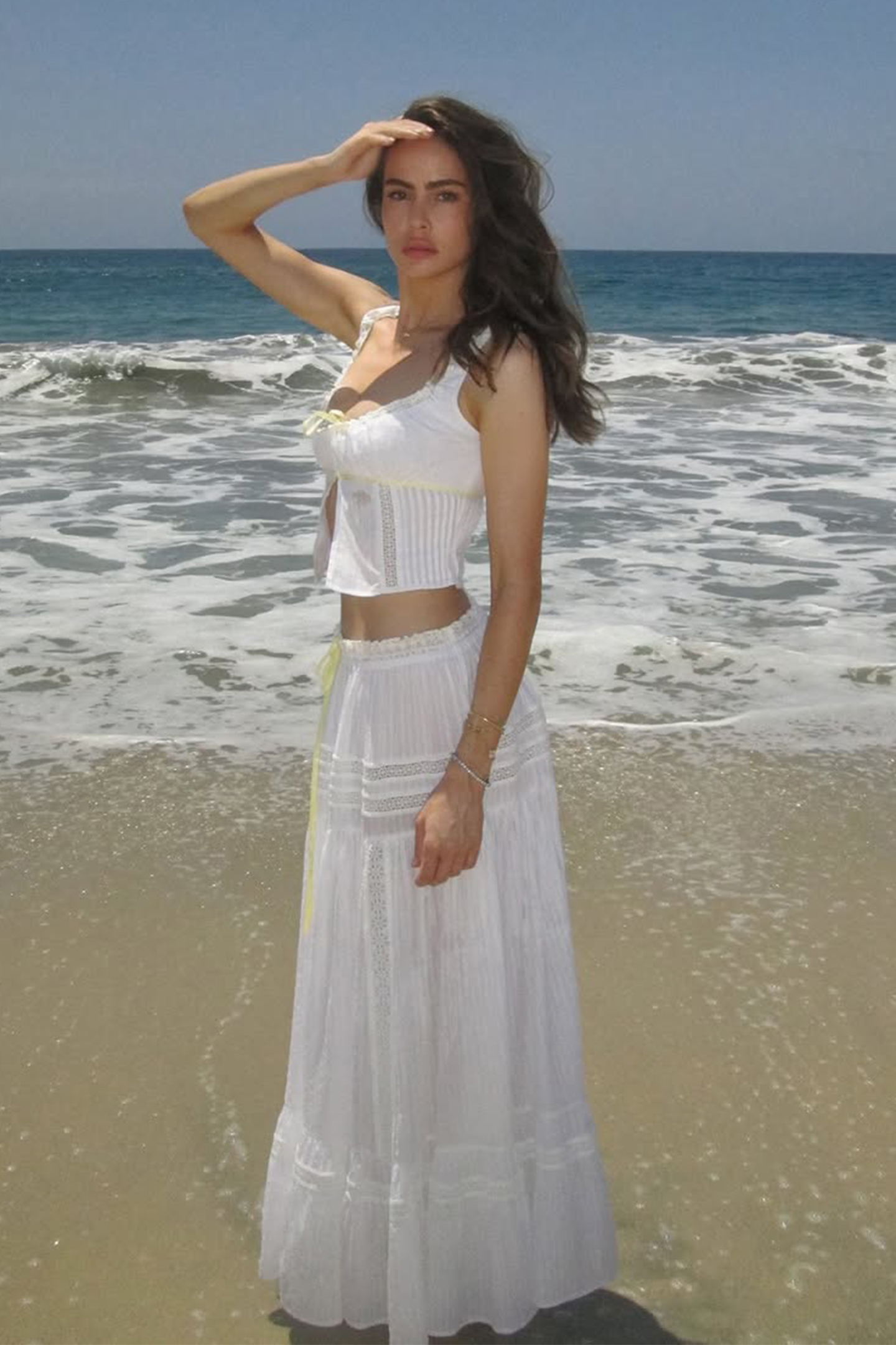 Agnes Bow Tie Lace Trim Crop Top & Maxi Skirt Set