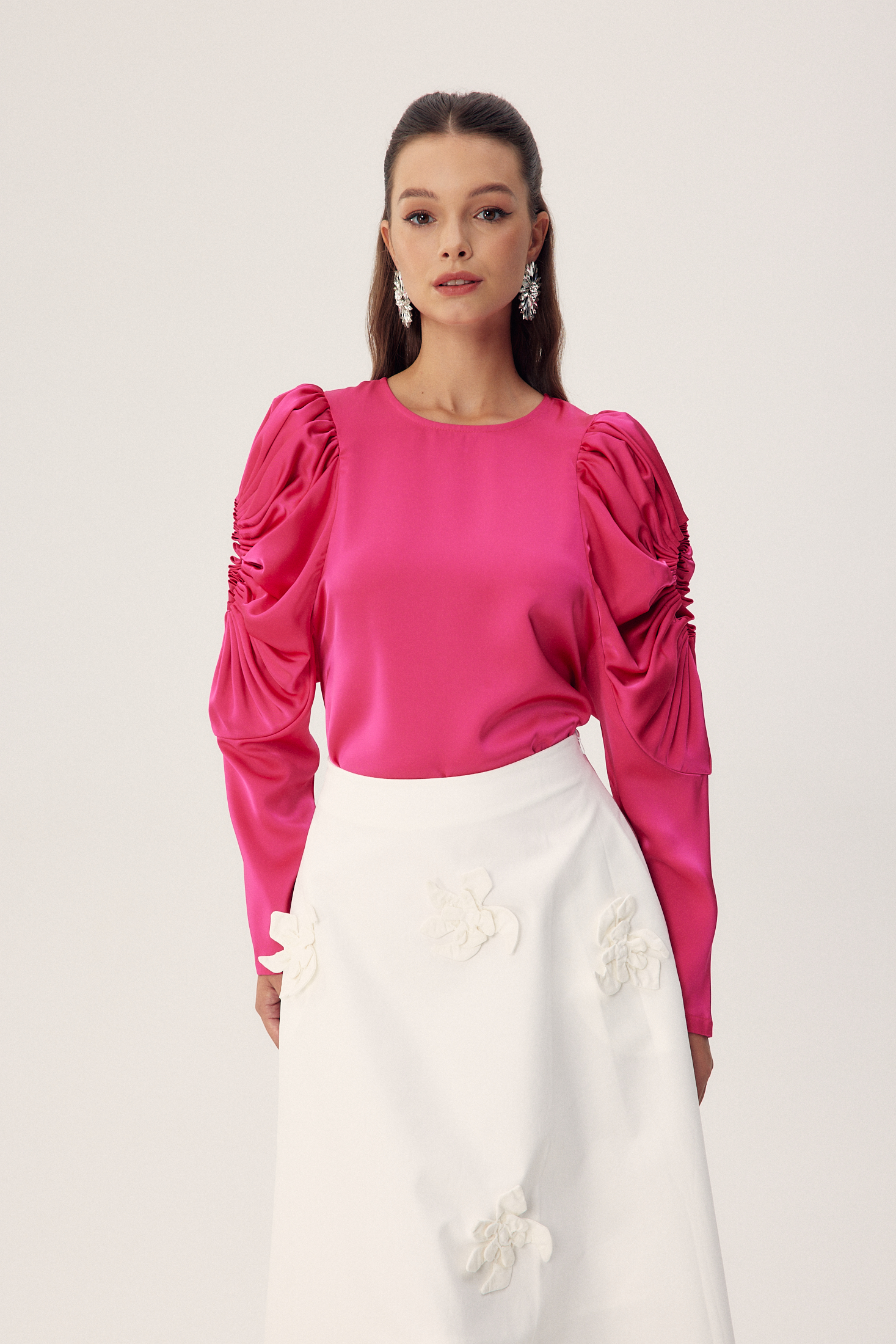 Una Sculpted Sleeves Satin Blouse