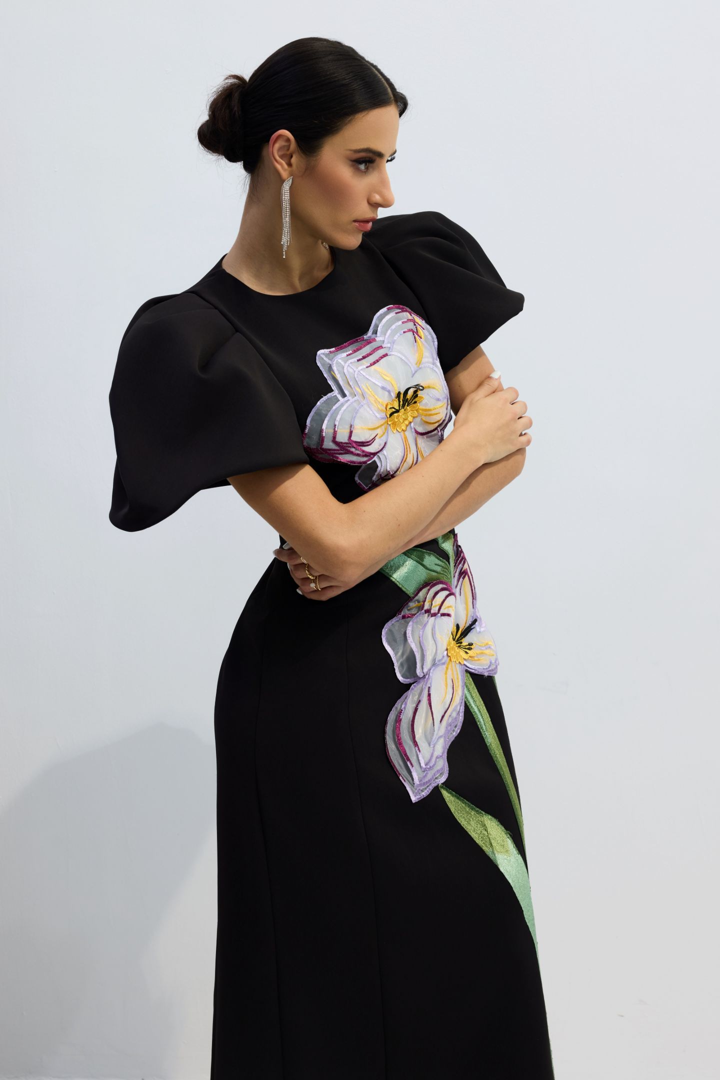 Georgia Floral Embroidery Puff Sleeve Maxi Dress