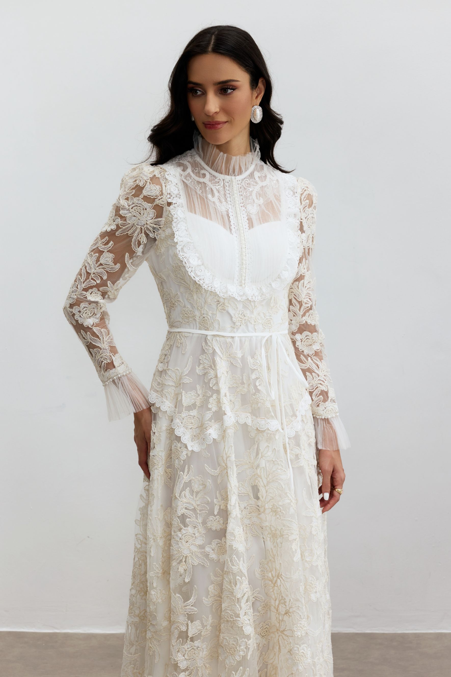 Alice Floral Lace Mock Neck Maxi Dress