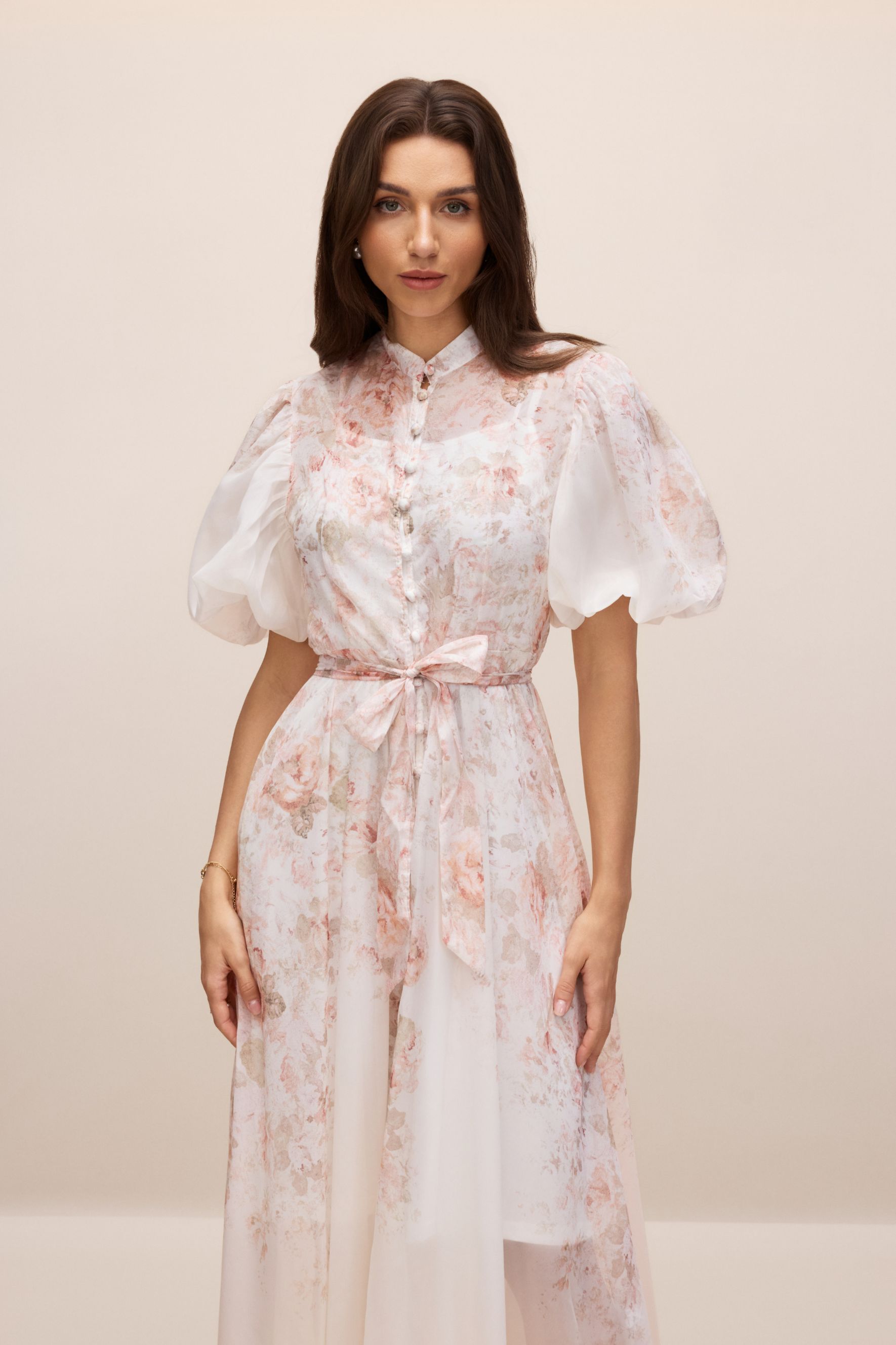 Denise Floral Print Puff Sleeve Midi Dress