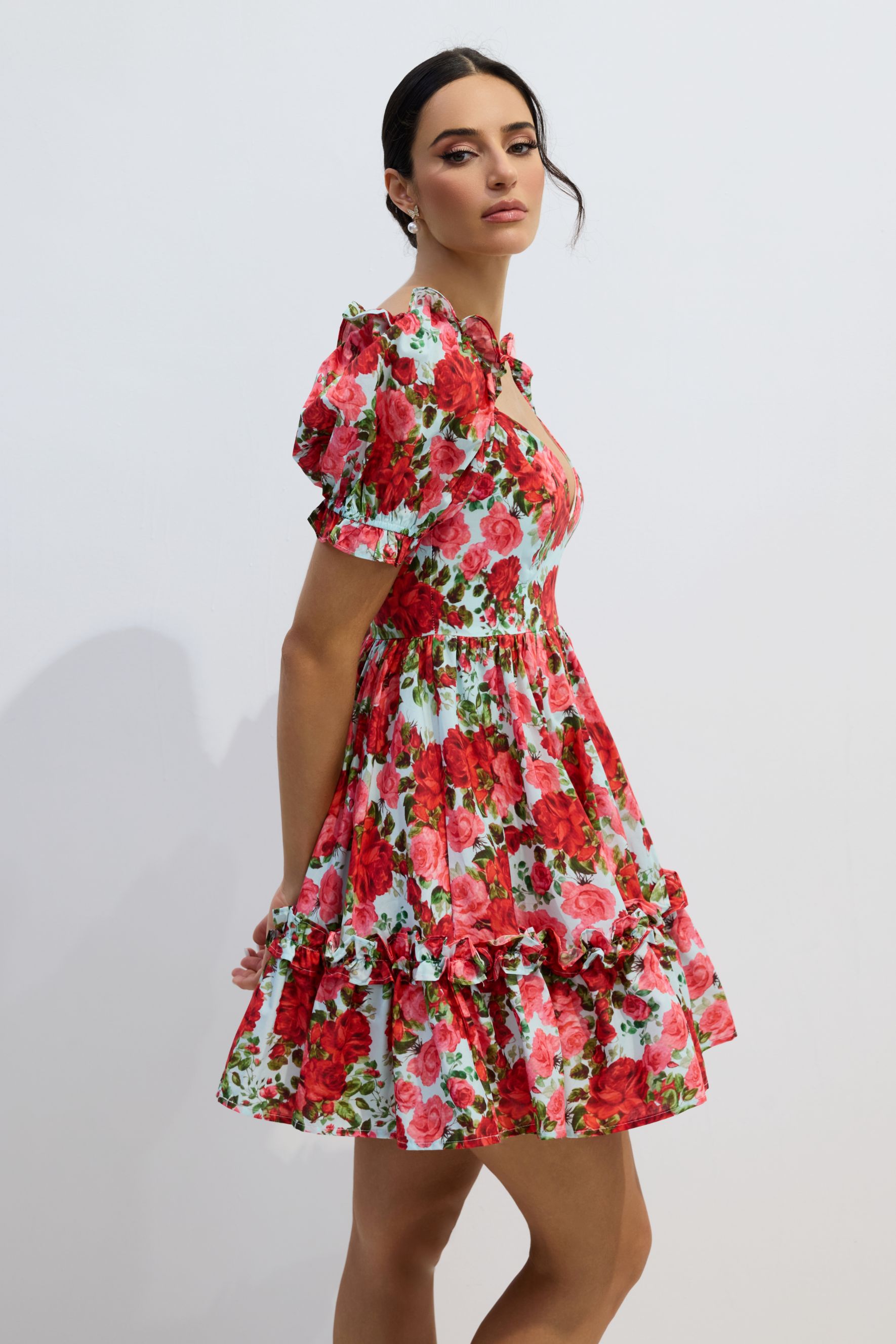 Doris Floral Print V-neck Mini Dress