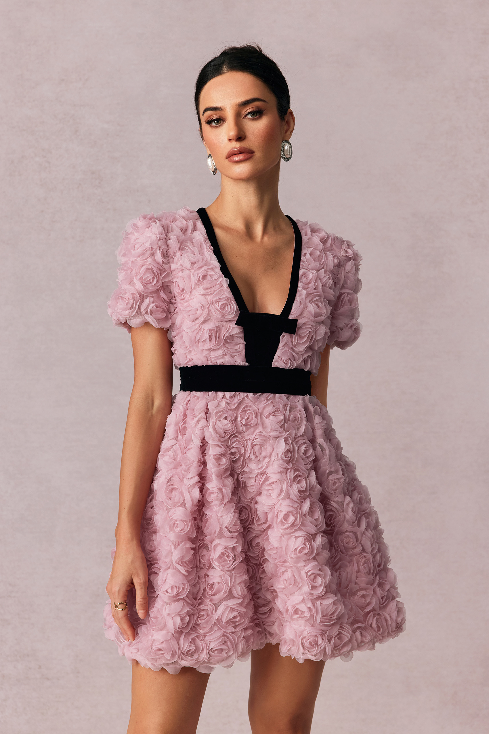 Amelia Rose Embellished V-neck Mini Dress