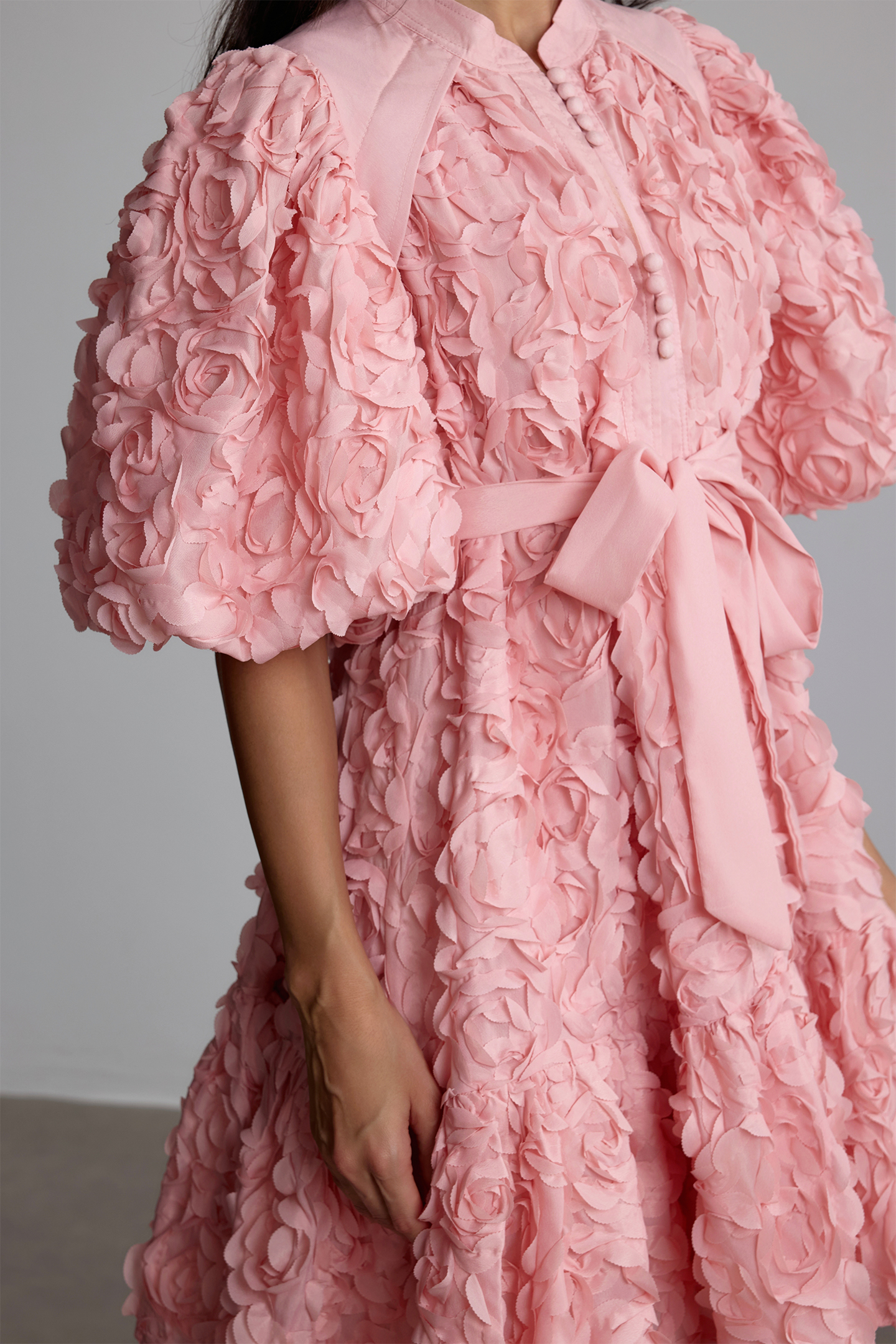 Emeline 3D Floral Balloon Sleeve Mini Dress