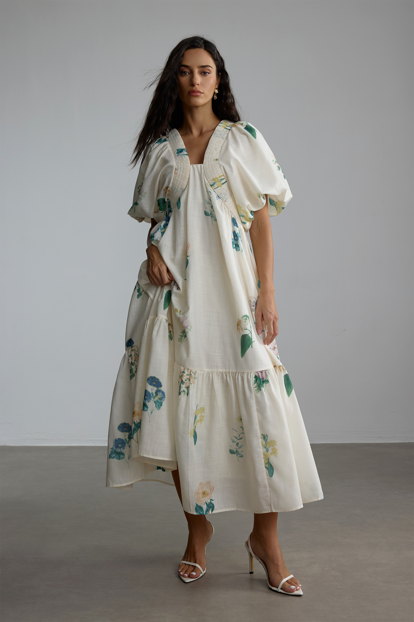 Maura Floral Print Puff Sleeve Maxi Dress
