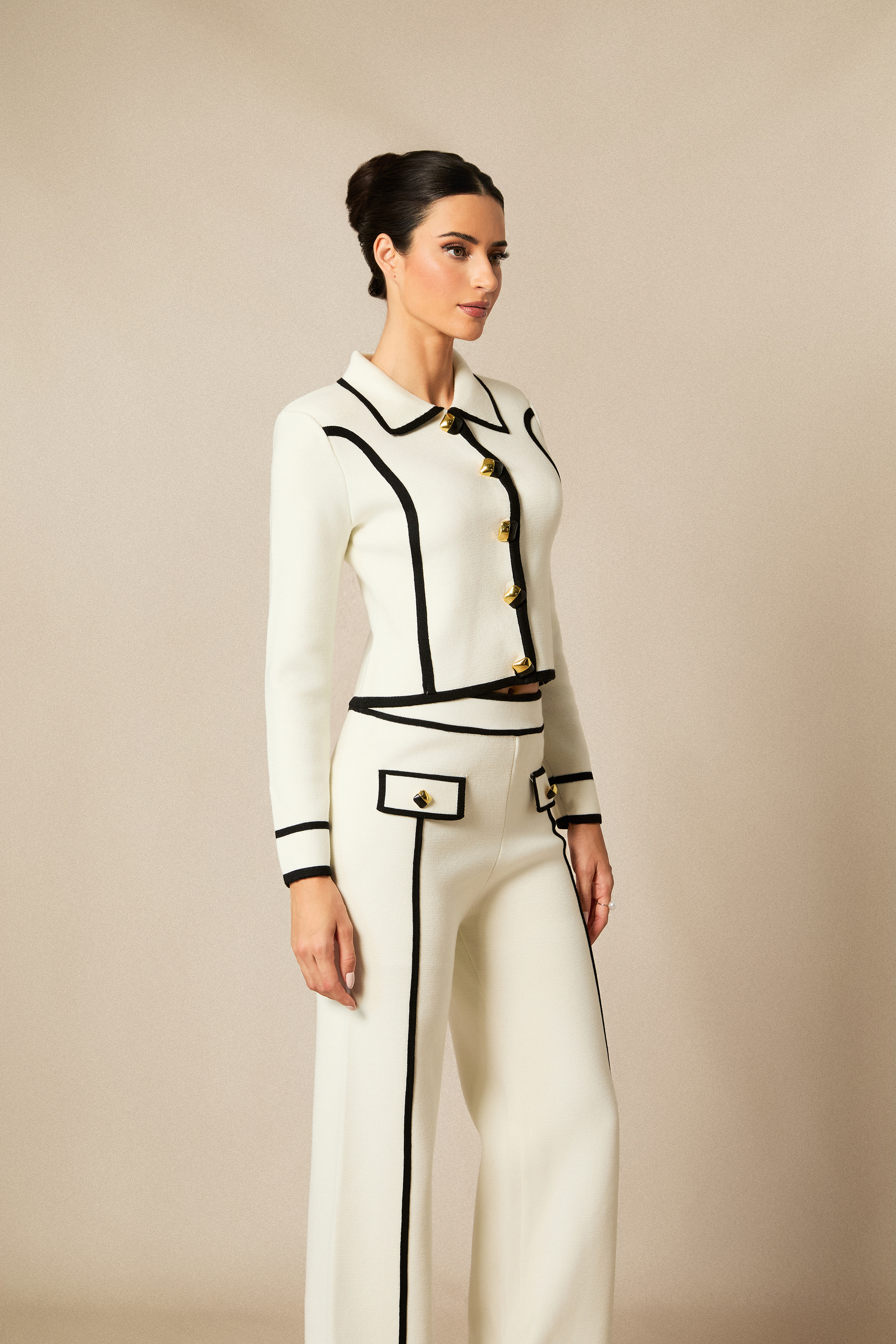 Miranda Contrast Trim Cropped Jacket & Straight Leg Pants Set