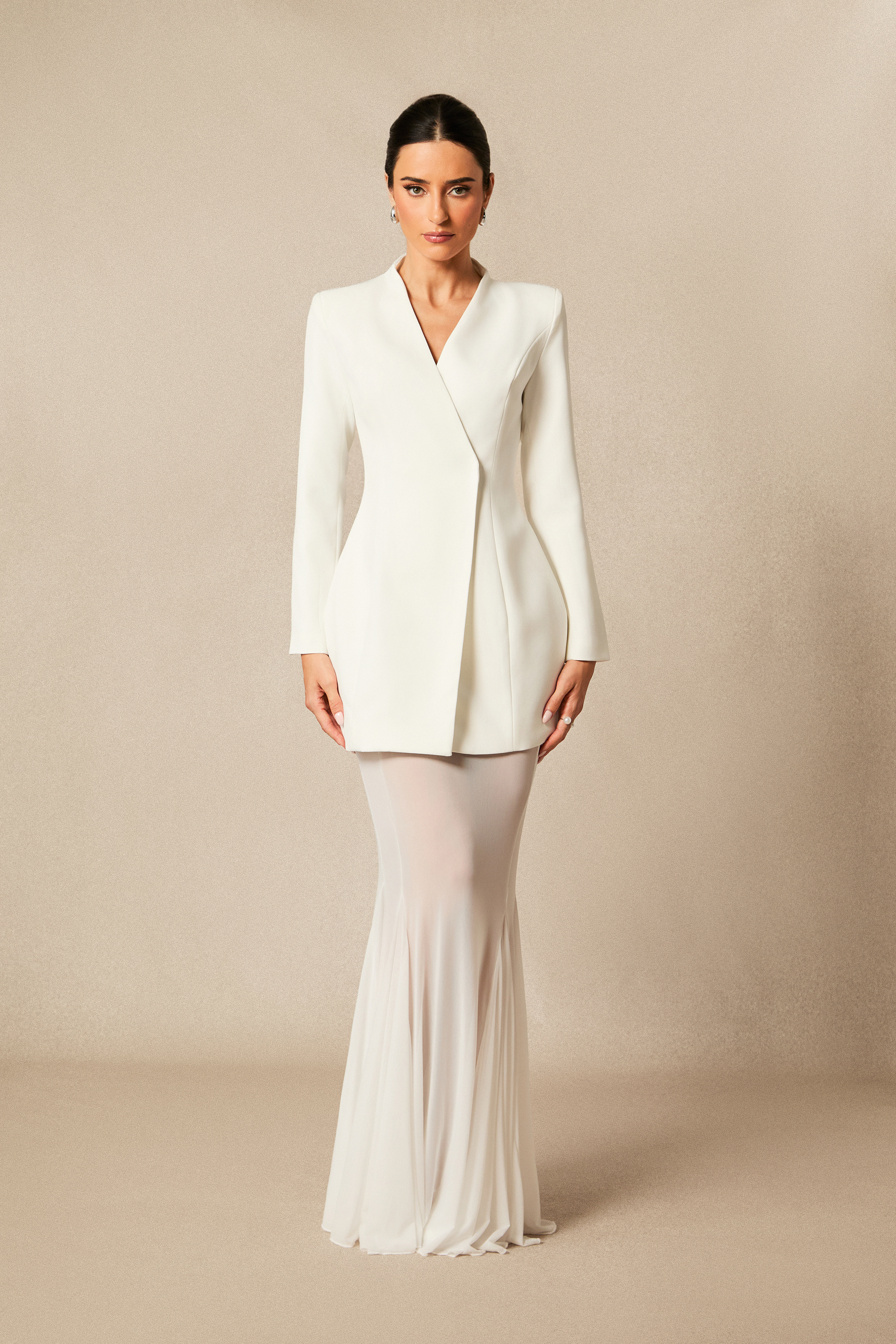 Myra Asymmetric Tailored Blazer & Sheer Mesh Skirt Set