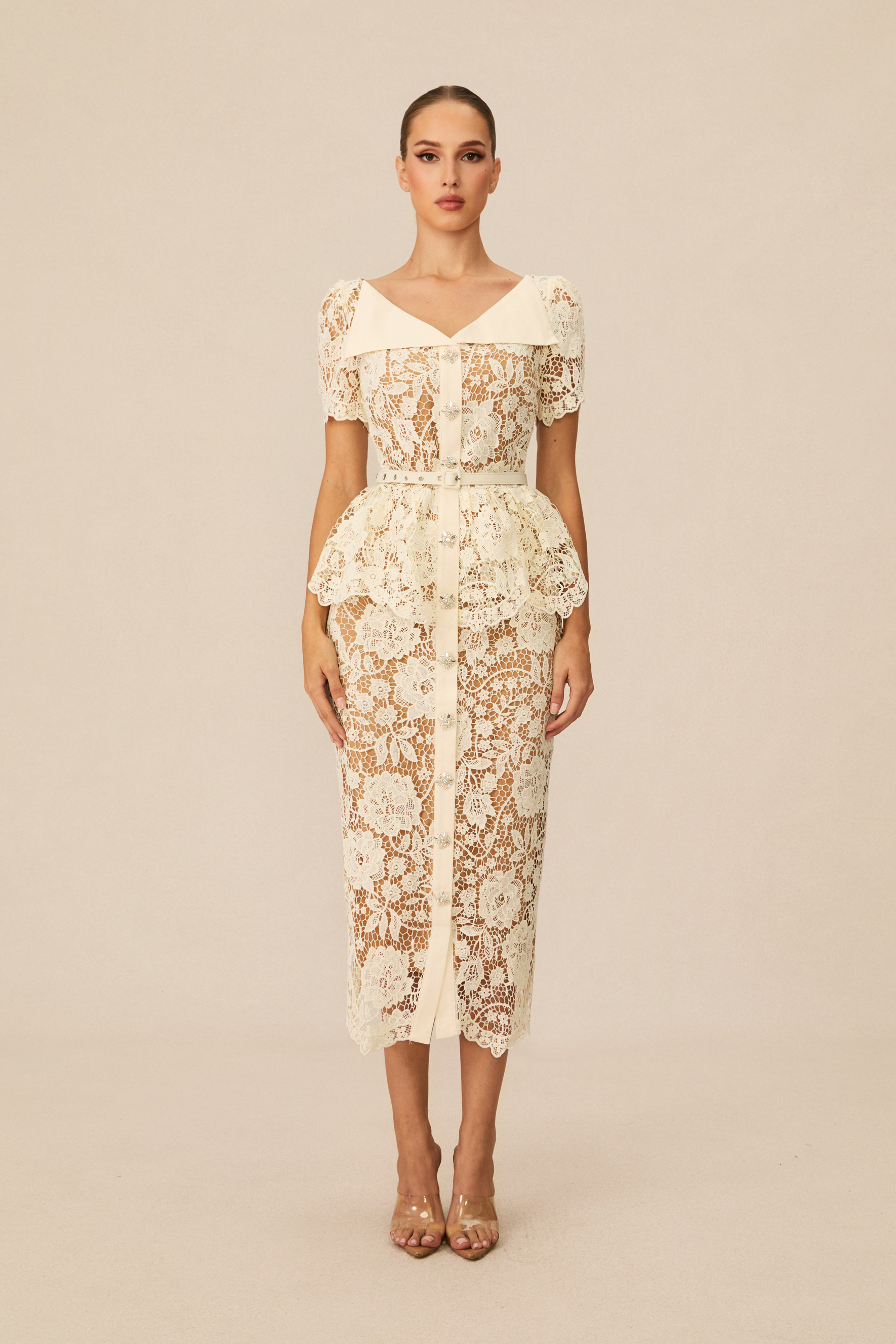 Larina Floral Lace V-neck Midi Dress